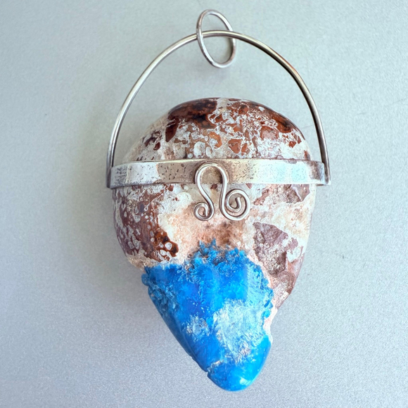 Artisan Large Natural 76.3 CT Cavansite Crystal Sterling 925 Silver Pendant - Picture 1 of 8